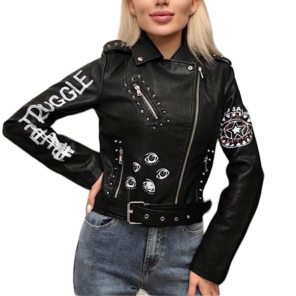 DARE YOU Faux Leather Cropped Moto Jacket Silver Hardware Black, Sm…Goth… - Picture 1 of 16